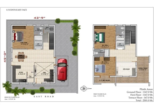 4.5 cents East Facing Floor Plan