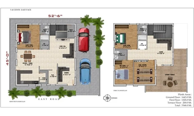 5.4 cents East Facing Floor Plan